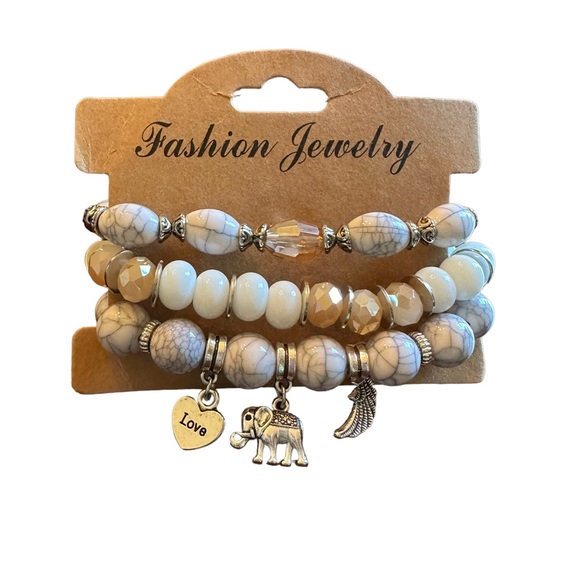 Boho 3 Piece Glass and Silver Charm Bracelet Set - Picture 2 of 4